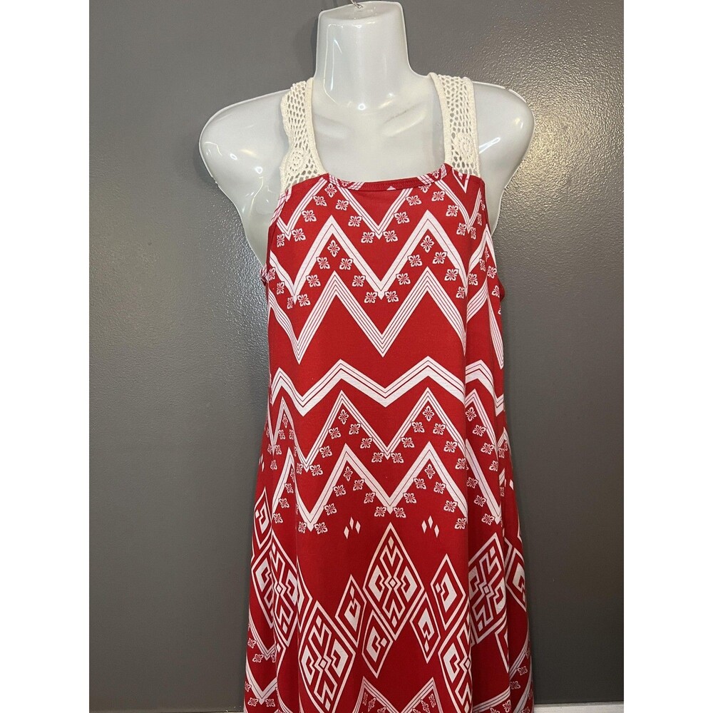 Girls Hearts Dress Girls 14/16 Red White Crochet Racerback Boho Geometric